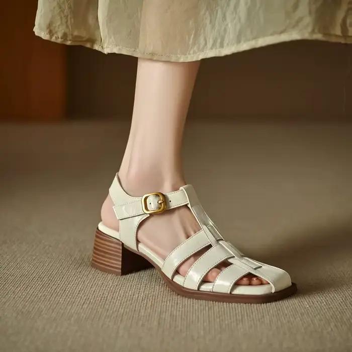 MORAZORA grande taille 34-41 nouvelles sandales en cuir véritable femmes chaussures boucle carré mi