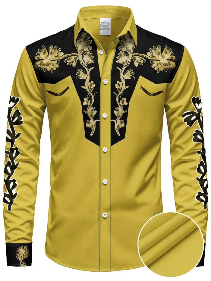 Chemise à manches longues pour hommes, imprimé Floral, Cowboy occidental, décontractée, coupe cintré