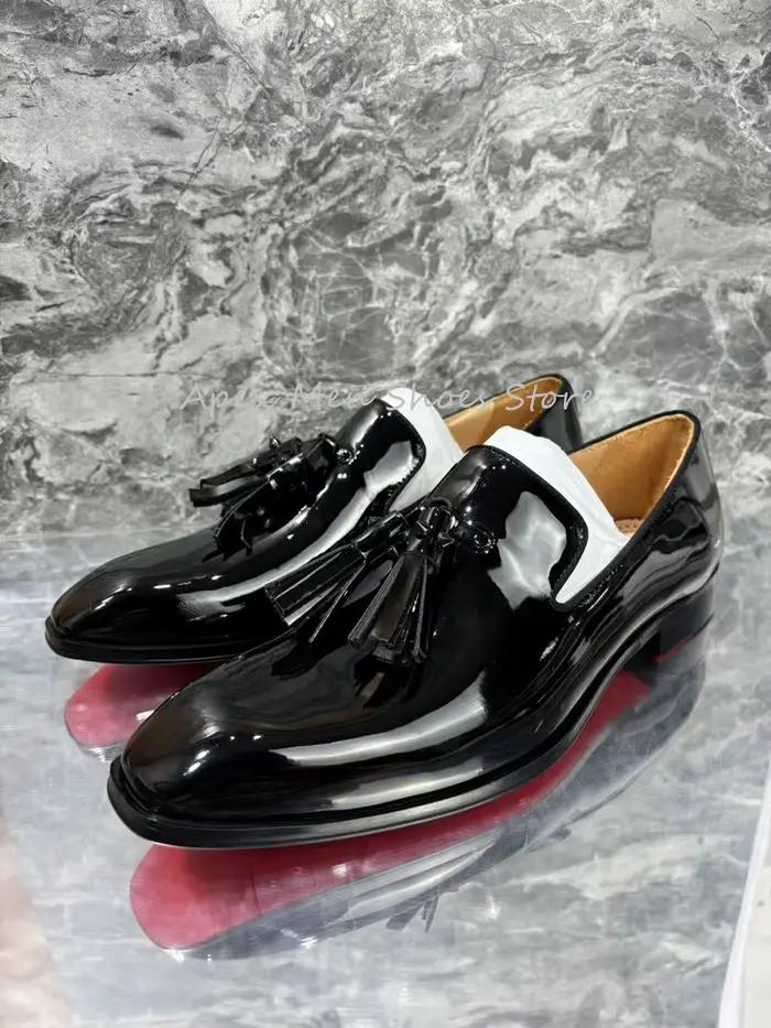 2025 nouveau cuir brillant gland hommes chaussures d'affaires décontractées classique sans lacet en