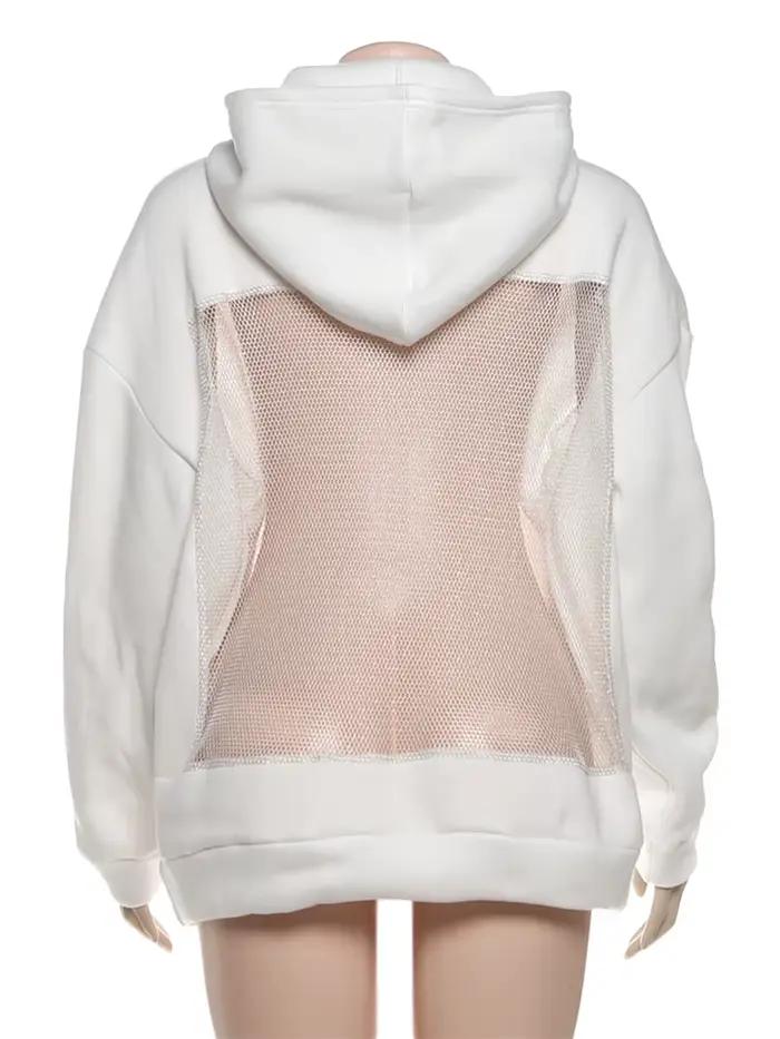 Sisterlinda sweat à capuche Harajuku femmes automne tendance dos nu brillant maille Patchwork décont