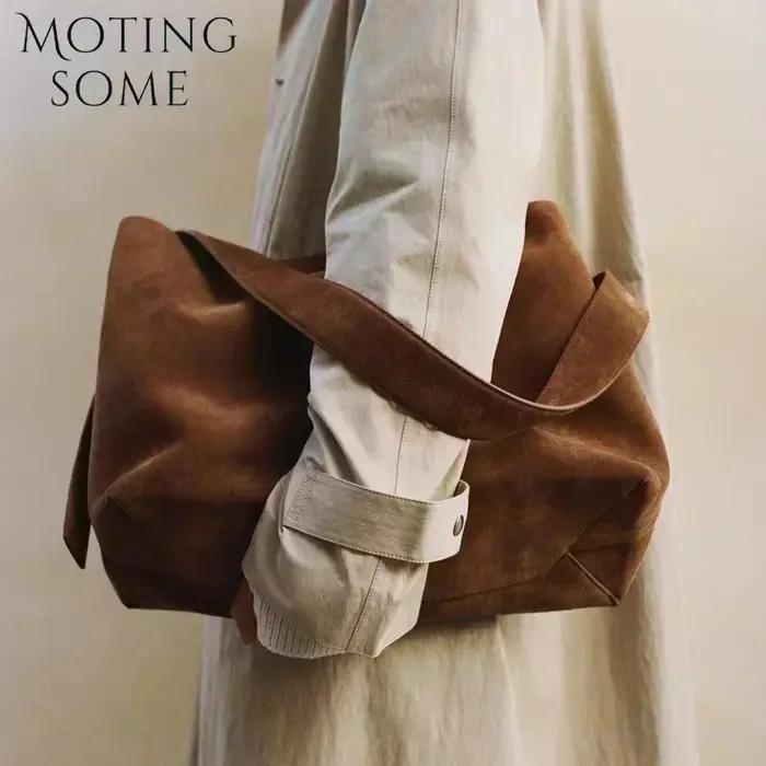 Motingsome-Sac à main en cuir suédé pour femme, sac surdimensionné, sacs d'hiver de luxe, peau de va