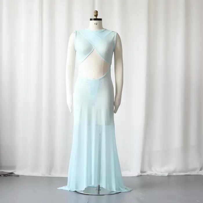 Robes de maternité Photoshoot bleu ciel maman sexe révéler robe Sexy pure maille extensible ouverte