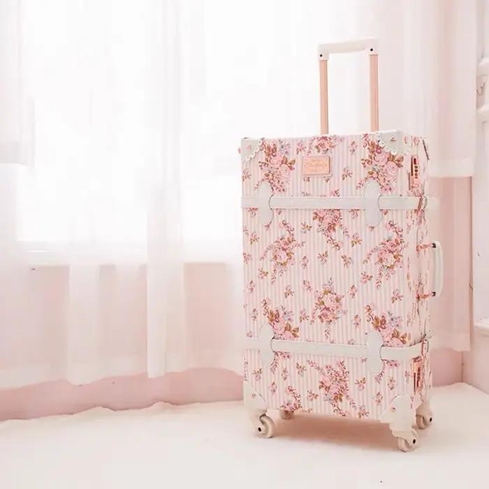 Valise de voyage Vintage pour femmes, ensemble de sac à main, chariot d'embarquement, bagages, roue