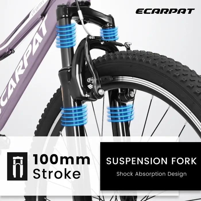 Ecarpat-Vélo de montagne pour femme, roue de 24 ", cadre en acier de 15", 21 vitesses, vélos de mont