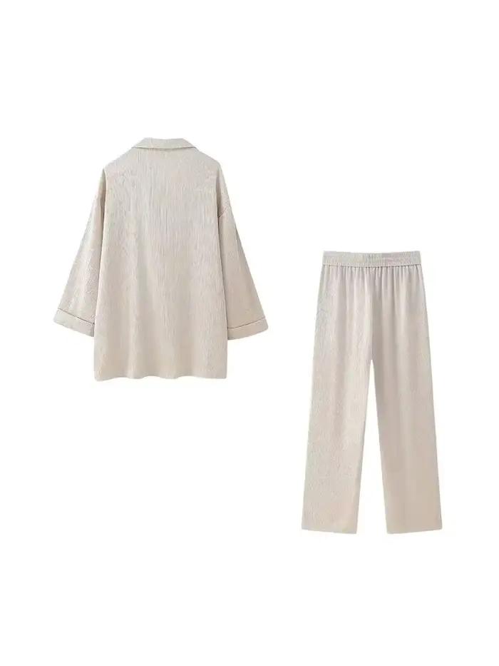 Manteau Blazer ample à Double boutonnage pour femmes, pantalon à jambes larges à taille haute élasti