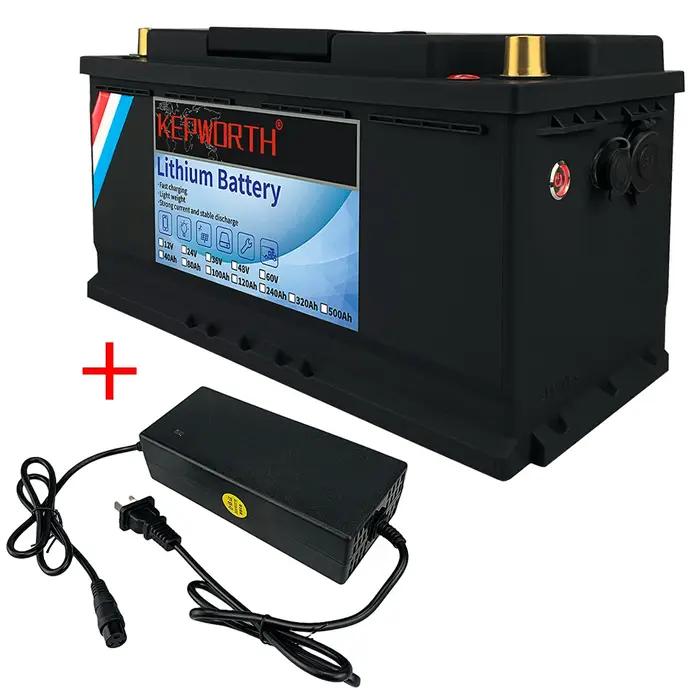 Batterie au Lithium fer Phosphate 12V 24V KEPWORTH LiFePO4 avec BMS 50 100 120 135 300Ah pour voitur