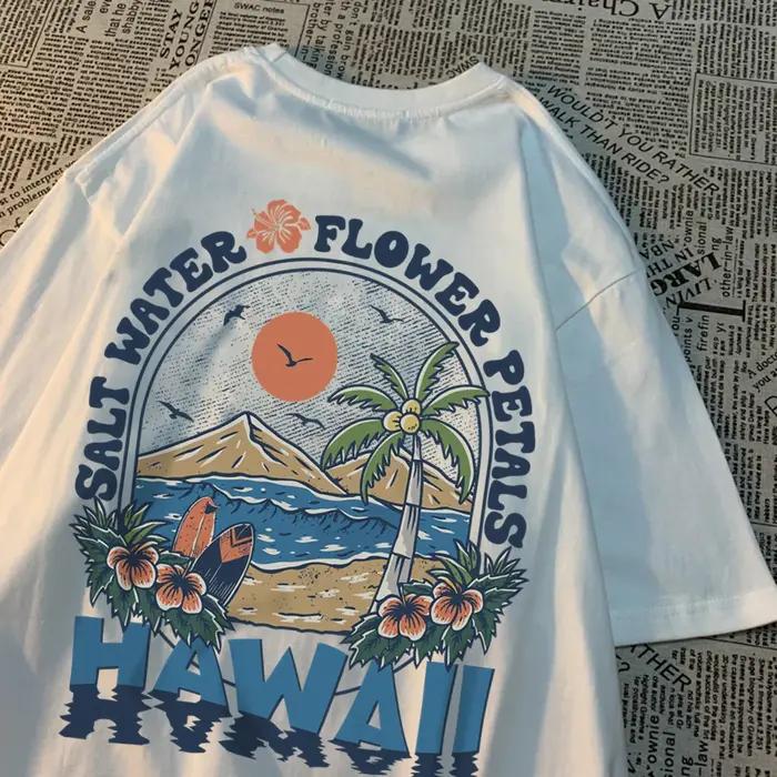Eau salée pétales de fleurs Hawaii t-shirts hommes femmes décontracté Sweat t-shirts décontracté cot