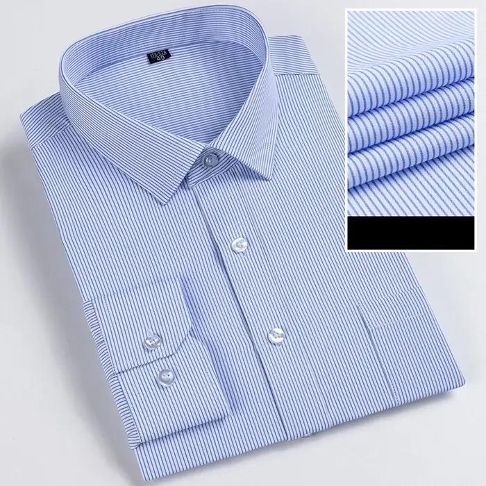 Chemise Formelle Homme Manches Longues Couleur Unie Rayée Mode Business Poche Blanche Chemise Social