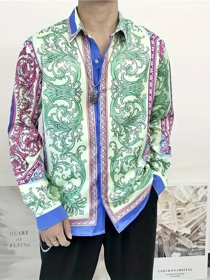 Chemise hawaïenne à manches longues pour hommes, motif floral, revers imprimé en 3D, confortable, mo