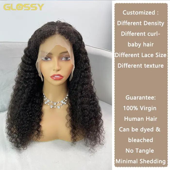 Perruque Lace Front Wig sans colle bouclée pour femme, cheveux naturels, Deep Wave, 13x6, 13x4, HD T