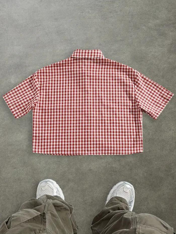 Chemise à manches courtes confortable et décontractée à carreaux de style collégial pour hommes pour