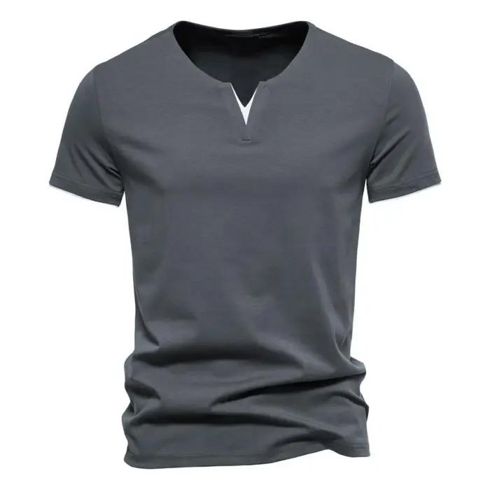 Henley – T-shirt manches courtes col en v pour homme, décontracté, coupe cintrée, basique, ample, Fi