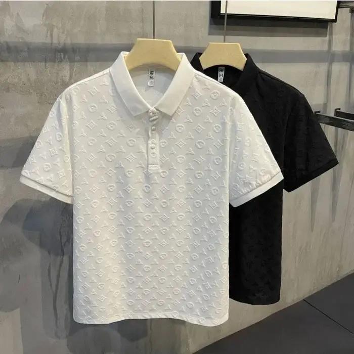 Été nouveaux hommes Lop-up creux à manches courtes Polo T-Shirt glace soie respirant affaires mode T