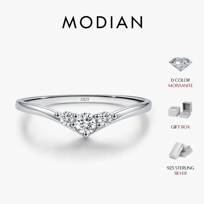 MODIAN Simple éternité Moissanite bague 925 en argent Sterling scintillant Simple mince bague de mar