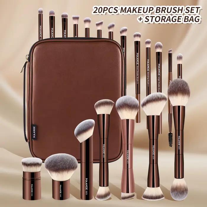 MAANGE 20 pièces pinceaux de maquillage professionnels + sac de rangement double extrémité fond de t
