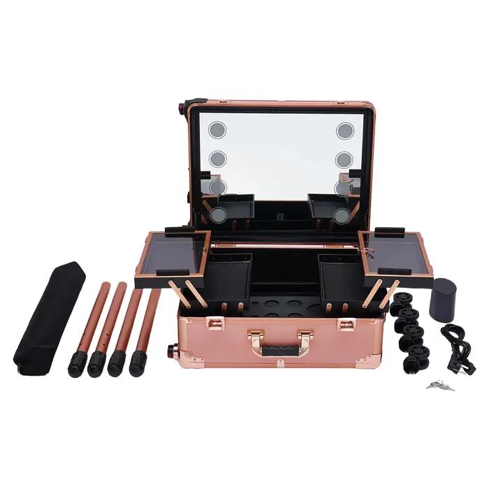 Mallette de maquillage roulante avec 8 lumières LED 5W, organisateur de rangement de grande capacité