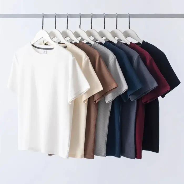 1 pièces hommes T-Shirt d'été homme à manches courtes gaufré solide T-Shirt mâle couleur unie T-Shir