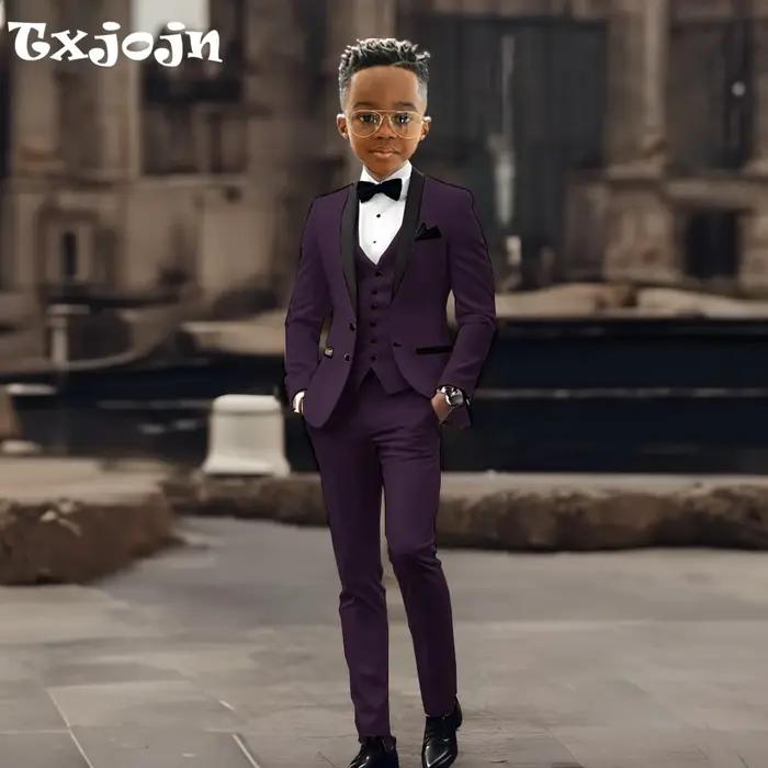 Ensemble de costume pour enfants, 3 pièces, tenue de porteur d'anneau de mariage, beau châle à rever