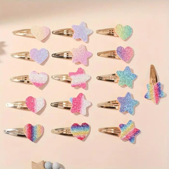 Épingles à cheveux faites à la main pour filles, 16 pièces, paillettes, fleur arc-en-ciel, lapin BB,
