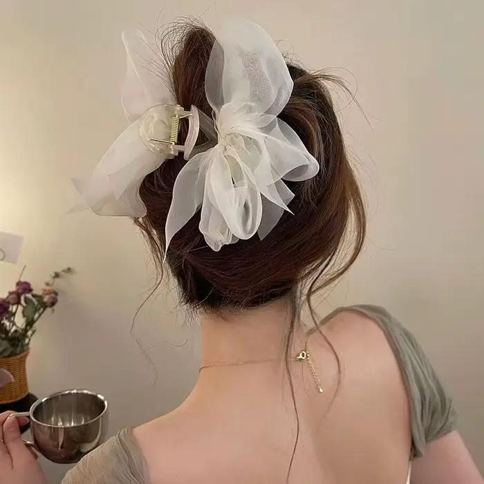 Élégante pince à cheveux en maille avec nœud pour queue de cheval et tresses, accessoire capillaire