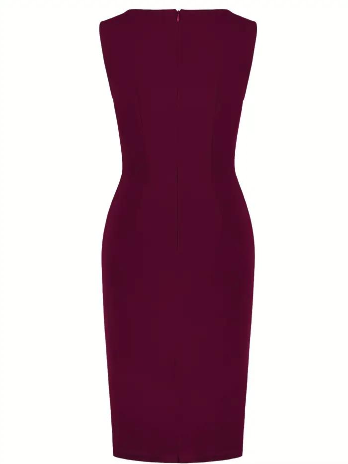 Robe fourreau élégante pour femme, col rond, sans manches, style vintage, ajustée, pour le travail,