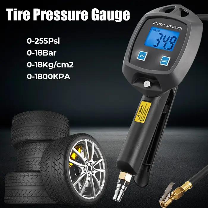 Avec buses de tuyau de gonflage testeur de voiture manomètre de pression des pneus 0-255Psi 0-18Bar