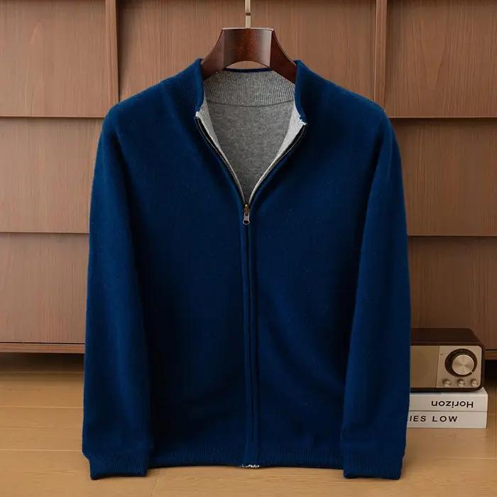 Cardigan multifonctionnel double face en pure laine pour hommes, pull épais à manches longues, col s