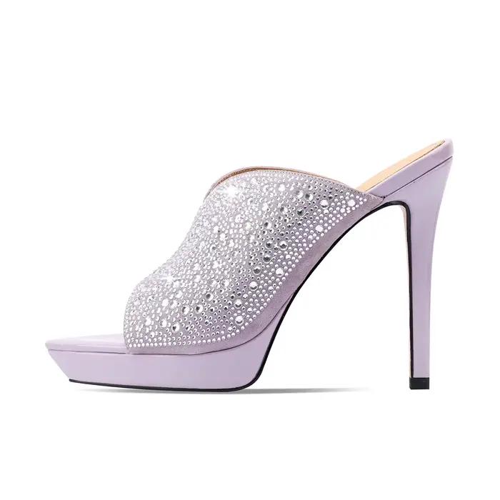 Mules à plateforme en daim de mouton avec cristaux Arden Furtado 2026, chaussures de banquet à talon