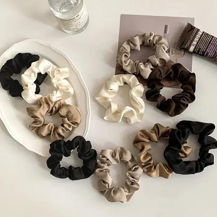 Chouchous plissés en satin pour femmes, bandes élastiques élégantes, cravates pour queue de cheval d