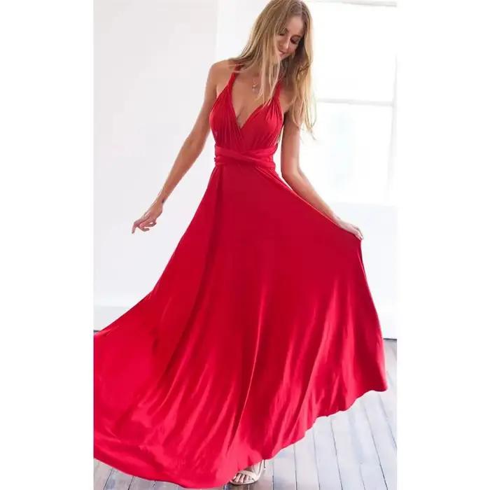 Sexy femmes Multiway Wrap Convertible Boho Maxi Club Robe rouge pansement Robe Longue fête demoisell