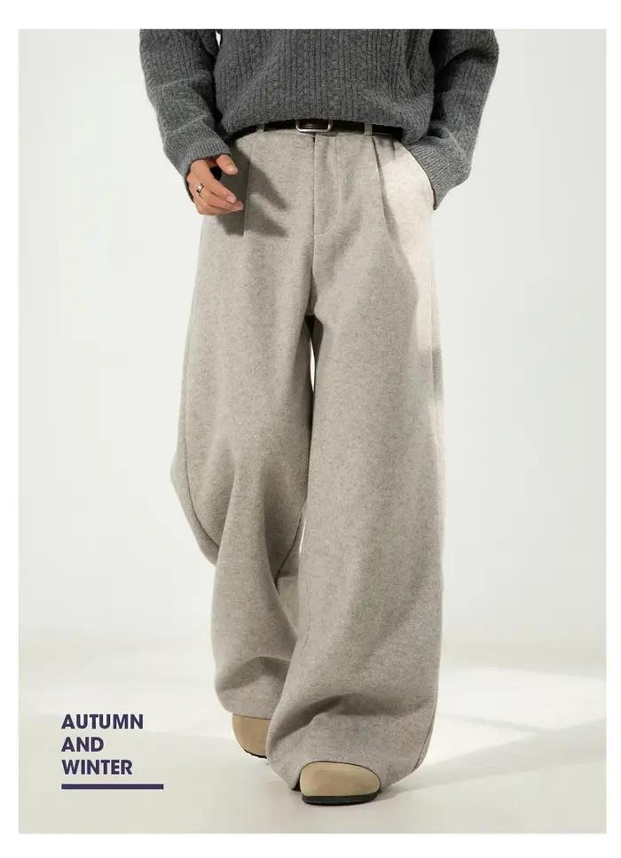 Pantalon décontracté en laine texturée pour hommes, drapé, ample, jambe droite, pantalon de costume
