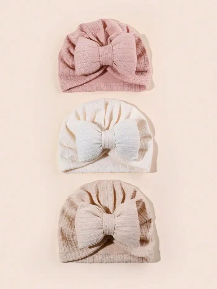 3 pièces/ensemble joli nœud papillon tricoté bébé chapeau mignon couleur unie bébé filles garçons ch