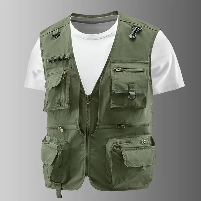 Gilet de pêche respirant en maille avec poches zippées, idéal pour les activités de plein air et le