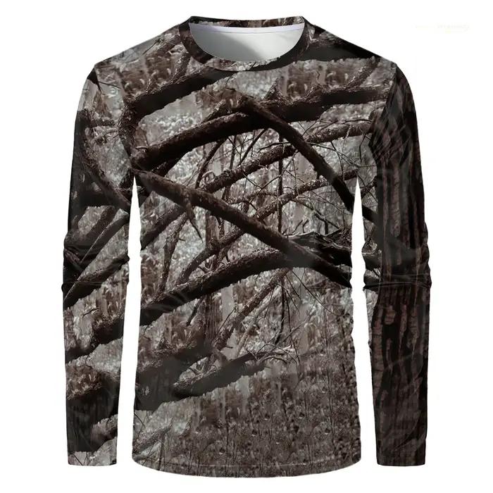 CamSolomon-T-shirt de chasse à manches longues imprimé forêt pour hommes, haut surdimensionné, entra