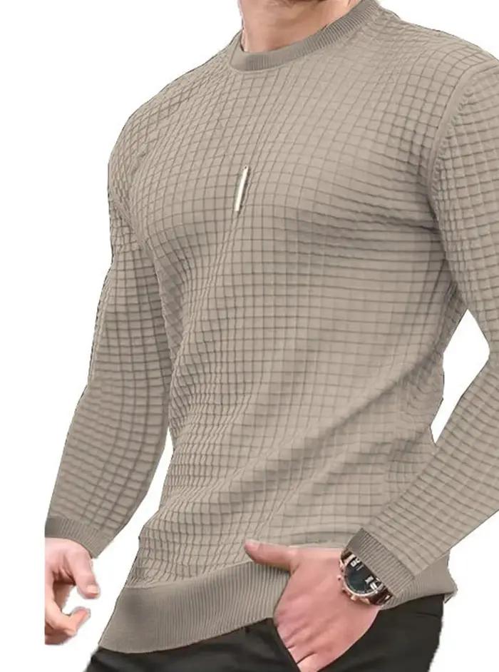Manteau homme mode petit carreaux gaufré jeunesse col rond jacquard sweat à capuche à carreaux