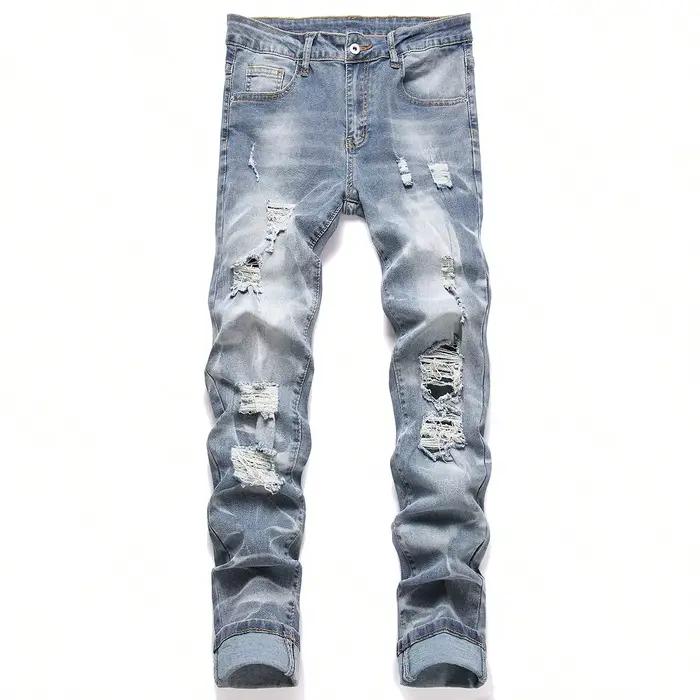 Mode hommes jean pantalon Stretch bleu jean moulant pour hommes décontracté coupe ajustée Denim pant