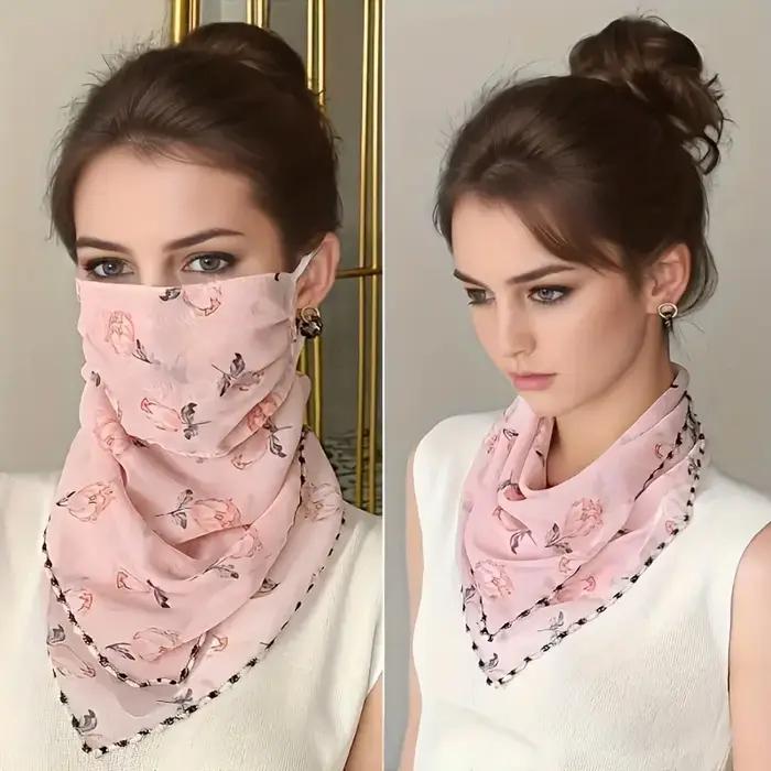 Écharpe florale de Protection solaire pour femmes, masque imprimé en mousseline de soie pour le visa