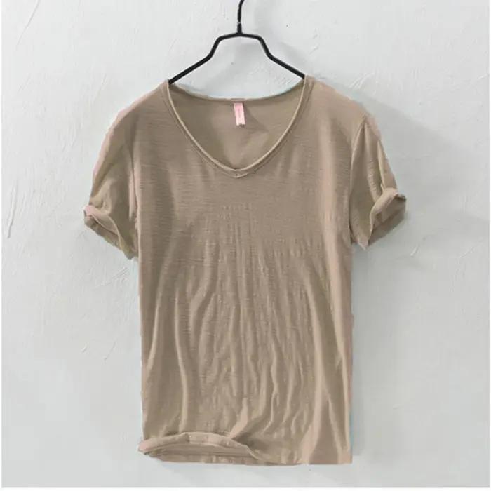Nouveaux hommes T-Shirt couleur Pure col en V à manches courtes hauts T-Shirts hommes T-Shirt 10 cou