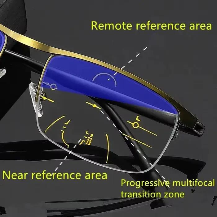 Lunettes de lecture multifocales progressives pour femmes et hommes, Anti-lumière bleue, demi-montur