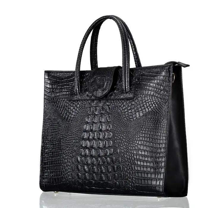 Sac à main en cuir véritable motif Crocodile pour femmes, sac à bandoulière de grande capacité, mode