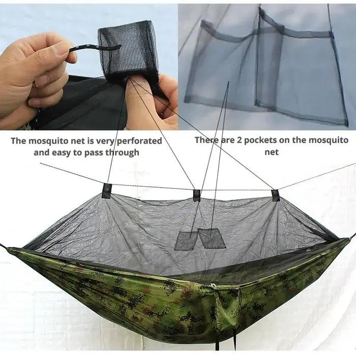 Hamac léger et portable avec moustiquaire et auvent imperméable, équipement d'extérieur pour le camp
