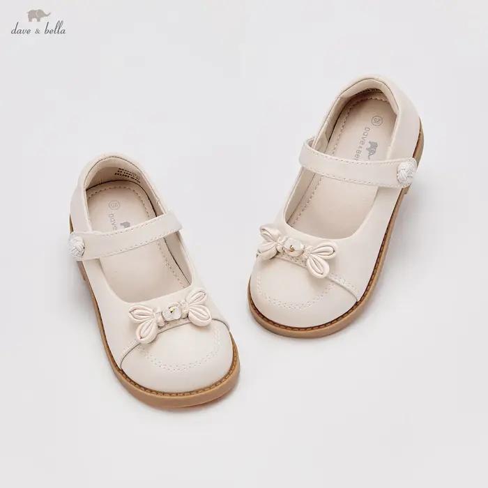 Dave Bella chaussures en cuir pour enfants automne fille confortable doux mignon blanc princesse cha