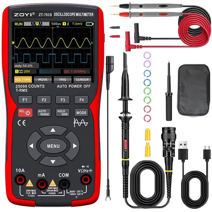 ZOYI ZT-703S multimètre oscilloscope 3 en 1 avec écran IPS de 3,5 pouces, 25000 points, bande passan