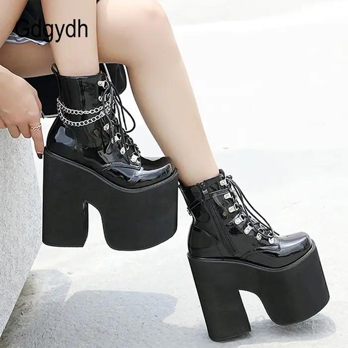 Gdgydh-Bottines de rinçage de scène de boîte de nuit pour femmes, chaussures punk gothiques à talon