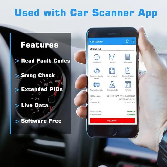 Veepeak Mini Scanner Bluetooth OBD2 pour Android, Outil de Diagnostic Automobile OBD II, Lecteur de