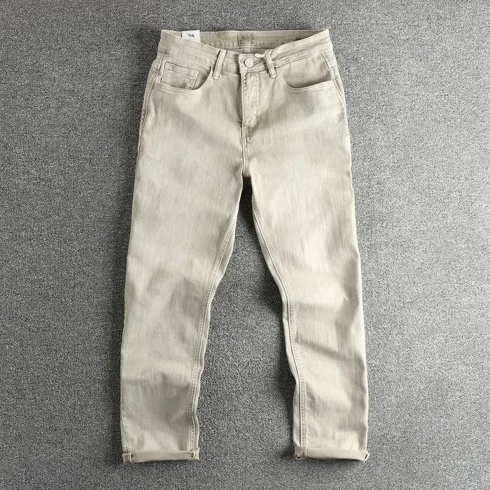 2025 printemps et été nouveau américain rétro haute élasticité flammé coton hommes lavé jean droit a