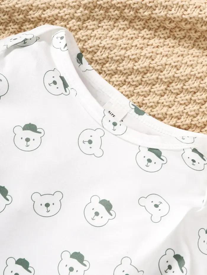 Ensemble de vêtements College petit ours pour bébé garçon, haut à manches longues, pantalon à bretel
