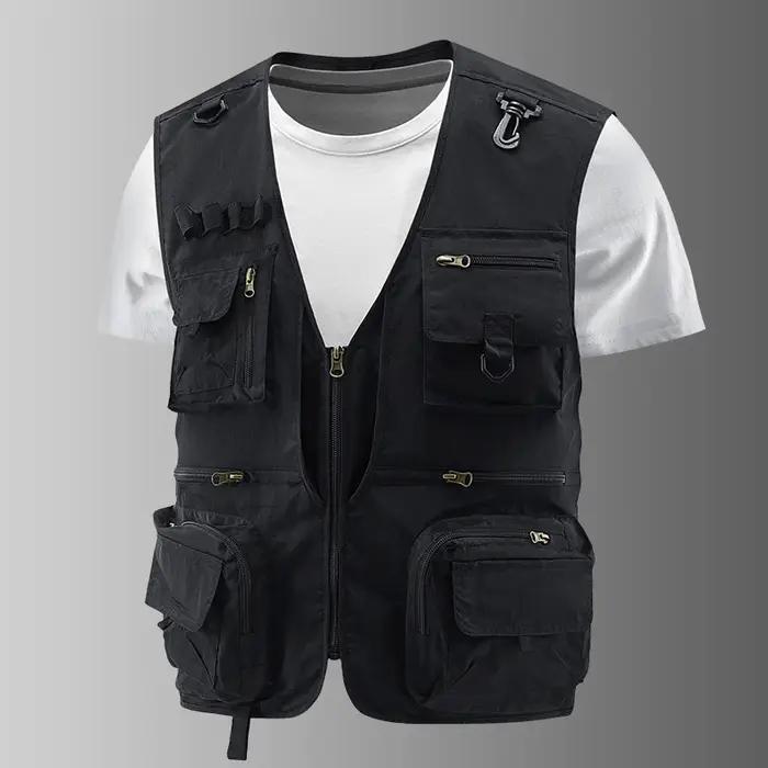 Gilet de pêche respirant en maille avec poches zippées, idéal pour les activités de plein air et le