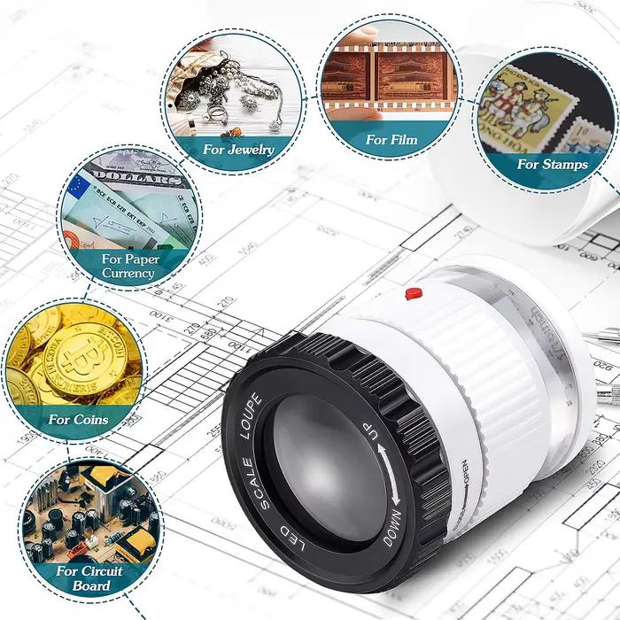 Loupe cylindrique portative 30X avec échelle LED lumière UV Loupe éclairée Focale réglable HD Loupe