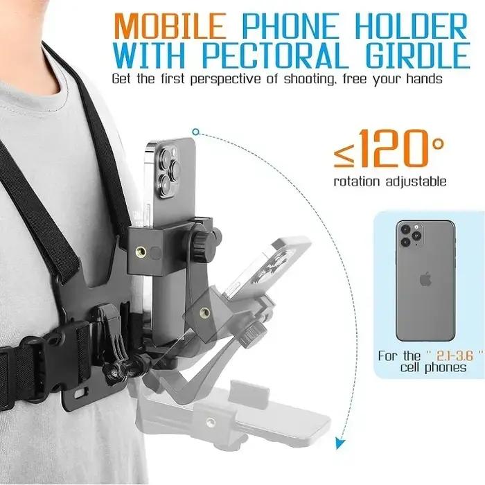 Support de pince de téléphone réglable avec fixation de sangle de poitrine pour activités sportives et photographie en plein air
